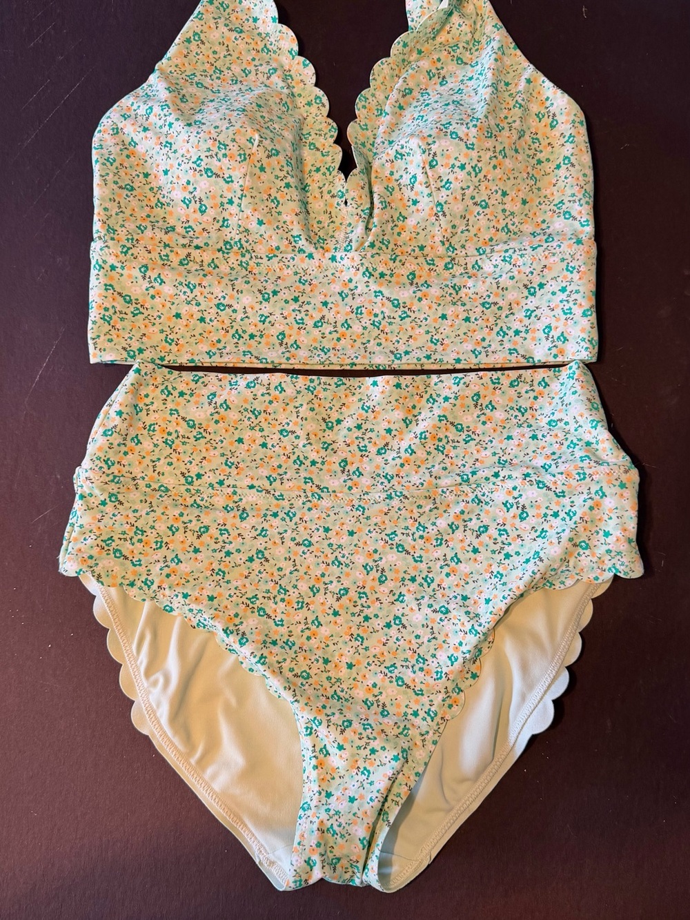 Floral Scallop Edge Two-Piece Bikini Set - Mint & Orange Floral